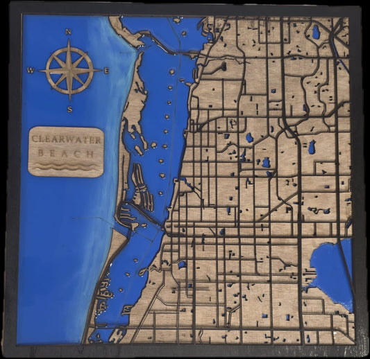 3d layered Clearwater Beach map with glow resin