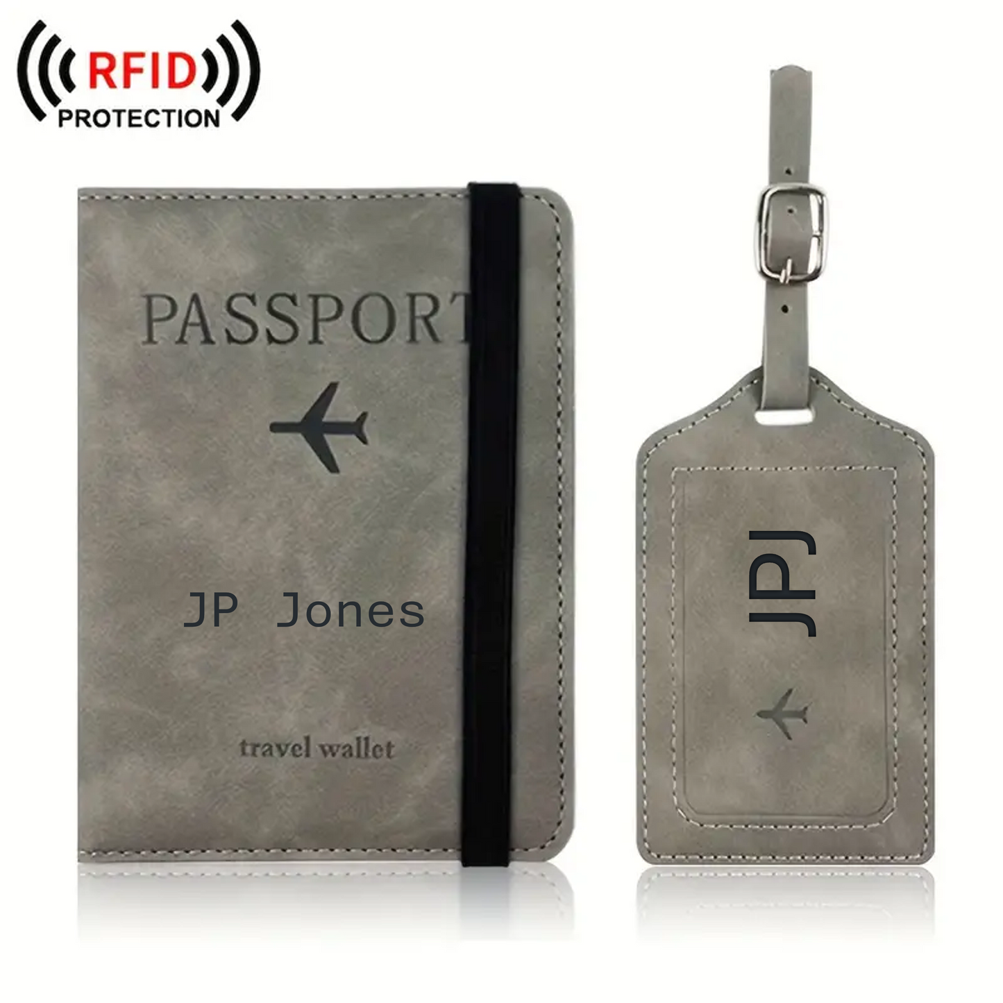 Personalized PU Leather Passport Book / Luggage Tag Set