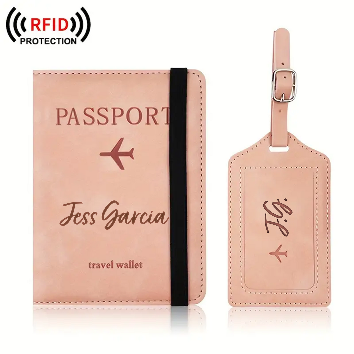 Personalized PU Leather Passport Book / Luggage Tag Set