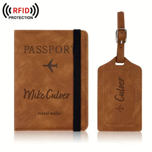 Personalized PU Leather Passport Book / Luggage Tag Set